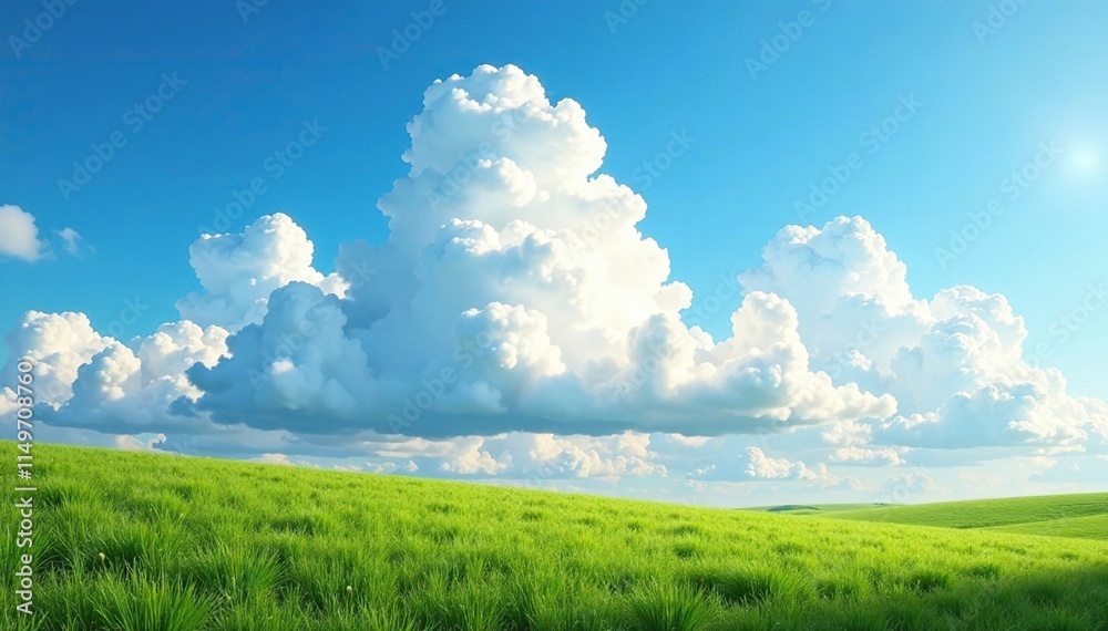 Cloudy Summer Landscape with Towering Cumulus Clouds, cumulus clouds, light blue sky Cloudy Summer Landscape with Towering Cumulus Clouds, cumulus clouds, light blue sky
