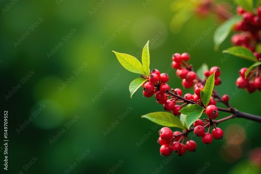 A barberry bush with bright red berries against a green background, nature, ornamental plant A barberry bush with bright red berries against a green background, nature, ornamental plant