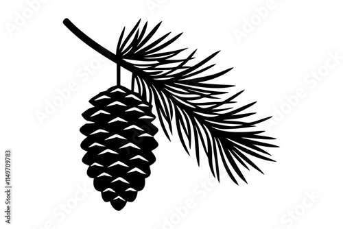 Silhouette of a  Pine Cone on Branch. Vector illustration 