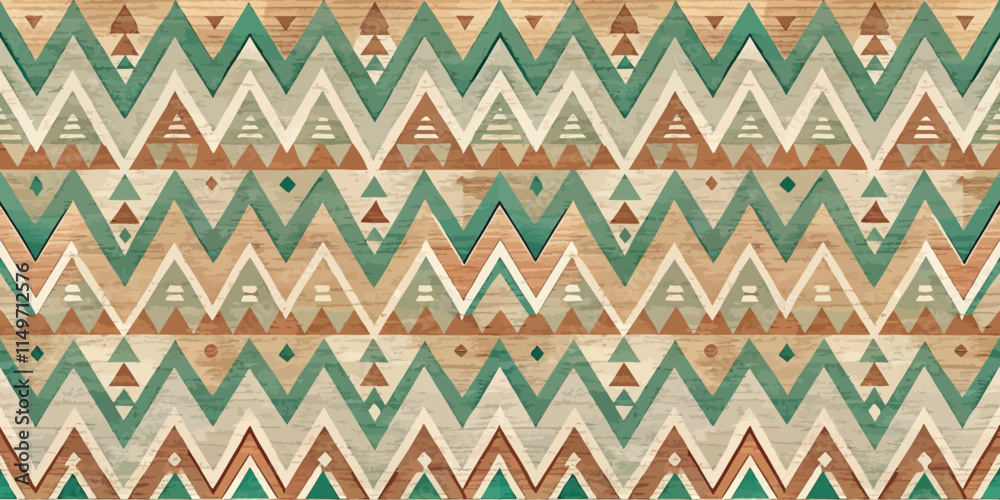 Colorful geometric pattern featuring earthy tones and zigzag designs. Colorful geometric pattern featuring earthy tones and zigzag designs.