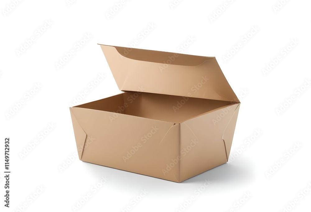 A brown, rectangular takeout box made of kraft paper, with a hinged lid and a slightly rounded bottom. The box is empty and has a simple, minimalist design A brown, rectangular takeout box made of kraft paper, with a hinged lid and a slightly rounded bottom. The box is empty and has a simple, minimalist design