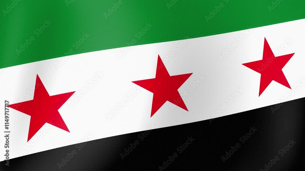 New flag of Syria waving motion video. Revolutionary Syrian opposition symbol background, 4K, UHD		