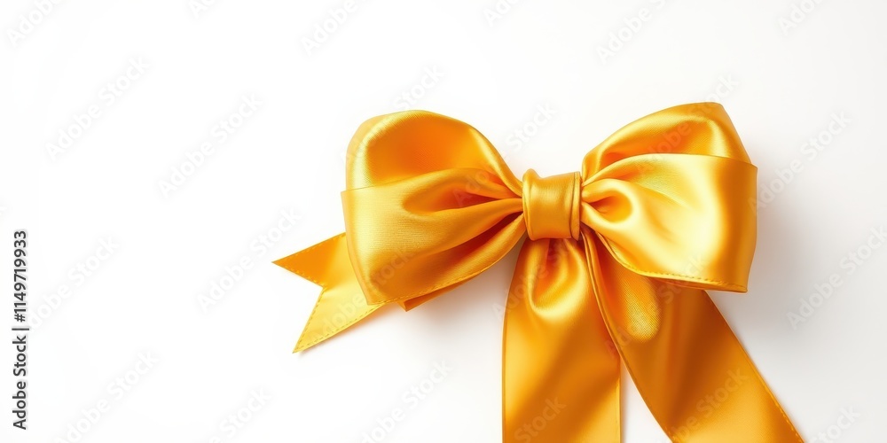 A luxurious golden satin ribbon tied in a perfect bow, elegant and festive, ideal for adding a touch of sophistication to any design or project.