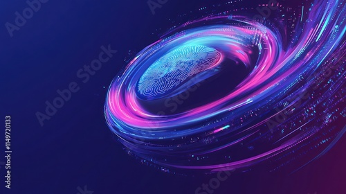Abstract swirling neon light trails encircling a digital brain, representing artificial intelligence and data processing.