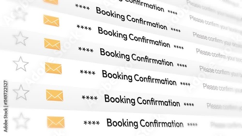 Booking confirmation through email notification concept 4k animation with a message, background.