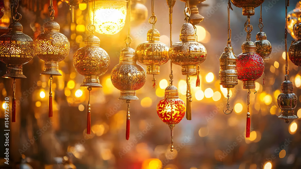Golden Hanging Lanterns Illustration Golden Hanging Lanterns Illustration