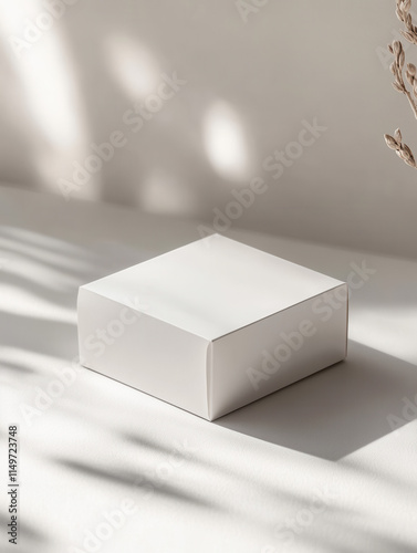 White box on a table highlighting shadows and minimalism.