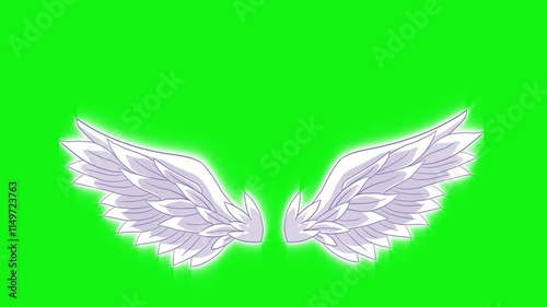 Animated glowing angel wings on green screen background for fantasy and creative video projects
