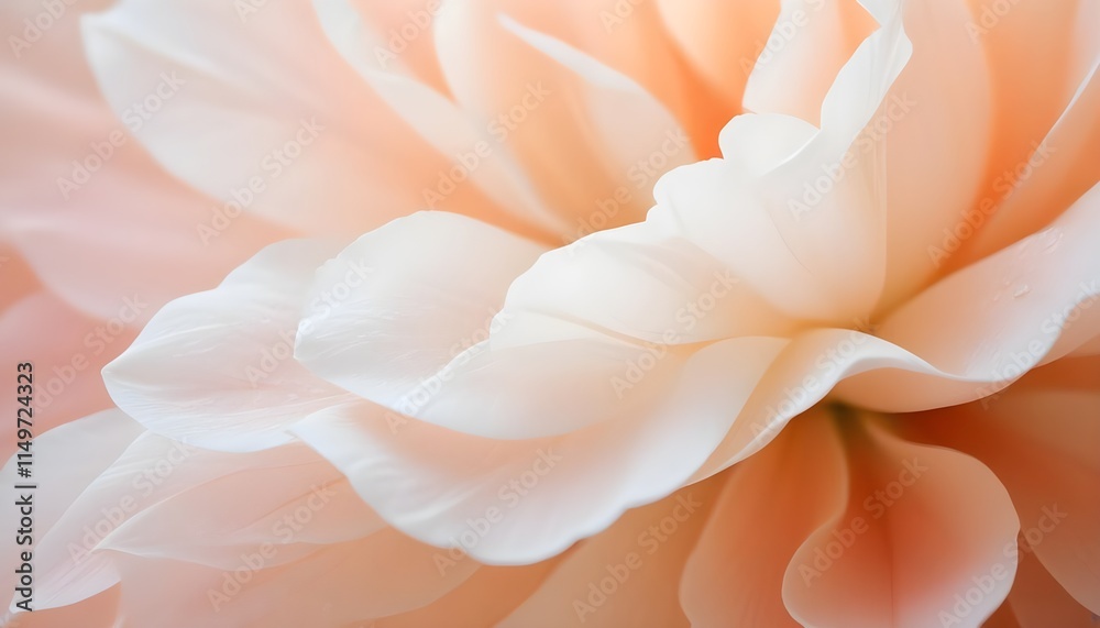 A close-up of delicate, translucent white flower petals with soft, flowing edges. The background features a gentle gradient of warm peach and soft pink hues, creating a dreamy atmosphere. The petals e A close-up of delicate, translucent white flower petals with soft, flowing edges. The background features a gentle gradient of warm peach and soft pink hues, creating a dreamy atmosphere. The petals e