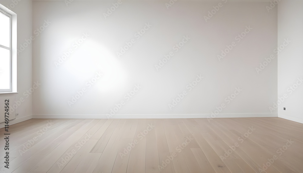 A minimalistic interior space featuring a light wooden floor and a plain white wall. The room is empty with no furniture or decorations, creating a clean and open atmosphere A minimalistic interior space featuring a light wooden floor and a plain white wall. The room is empty with no furniture or decorations, creating a clean and open atmosphere