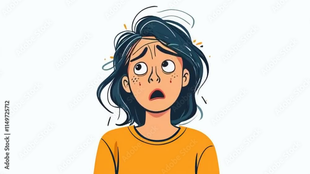 A surprised girl with messy hair, expressing shock or concern. A surprised girl with messy hair, expressing shock or concern.