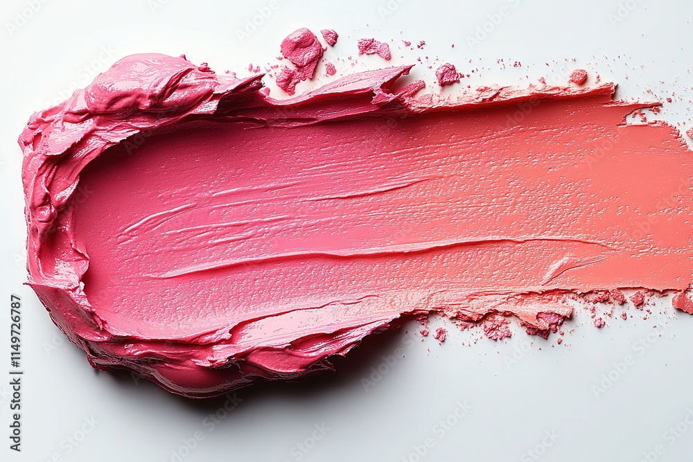 Close-up of a vibrant pink lipstick smudge on white background. Close-up of a vibrant pink lipstick smudge on white background.