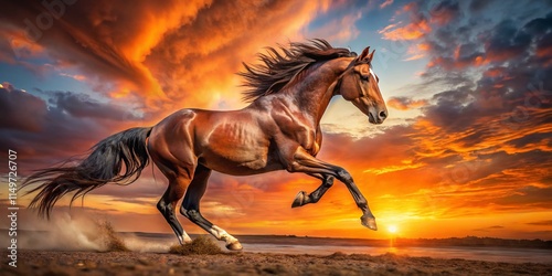 Sunset Galloping Horse Macro Photography: Stunning Equestrian Close-Up