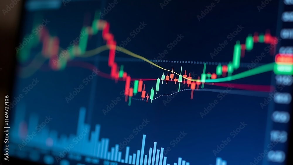 Naklejka premium Dynamic Financial Stock Market Graph with Rising Candlestick Chart