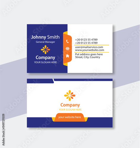 Minimalist Business Card Design With Orange and Blue Color.