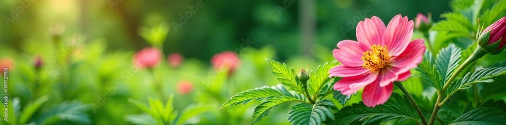 Aromatic flowers with feathery green foliage growing in a lush garden, outdoor, foliage, flower Aromatic flowers with feathery green foliage growing in a lush garden, outdoor, foliage, flower