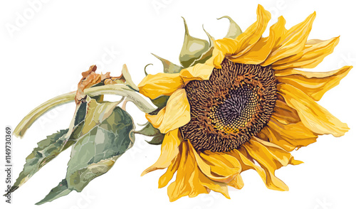 Artistic holiday decor ideas featuring a vintage sunflower illustration, with vibrant petals creating a timeless festive style.