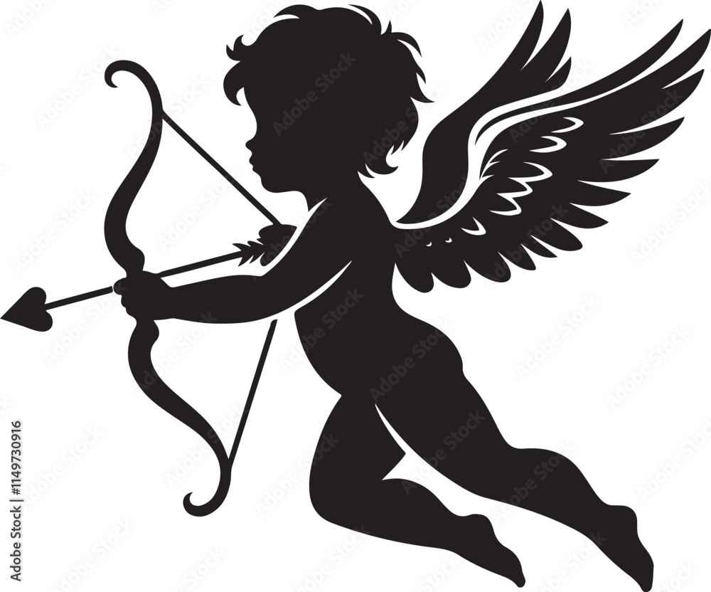 Cupid with Bow and Arrow silhouette vector illustration