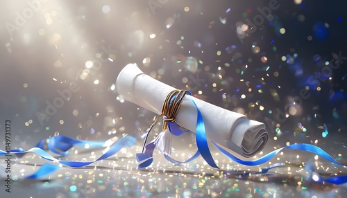 Floating Graduation Scroll with Shimmering Particles