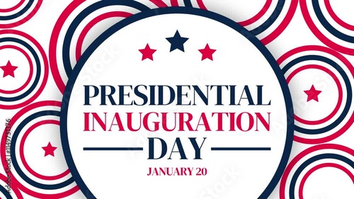 January 20 is a Presidential Inauguration Day in the United States of America, patriotic backdrop with stars and shapes.