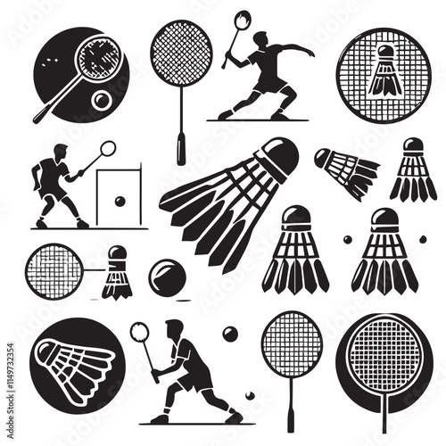 Vector collection of badminton equipment silhouettes