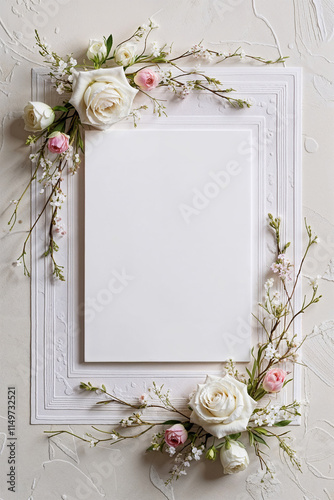 Illustration - a postcard with flowers in a frame with an empty field for text.
