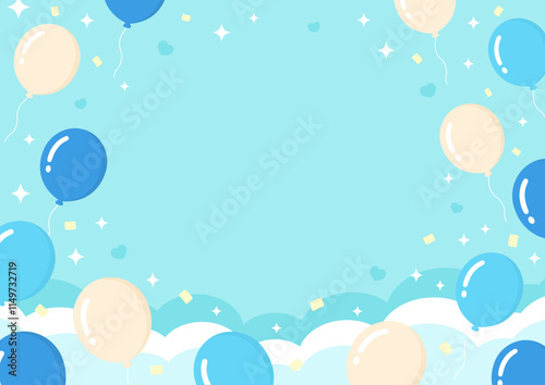ホワイトデーの背景素材、空に風船が舞う背景フレームのベクターイラスト01