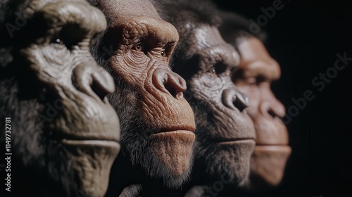 A detailed evolutionary timeline showing the transformation from primates to modern humans. photo