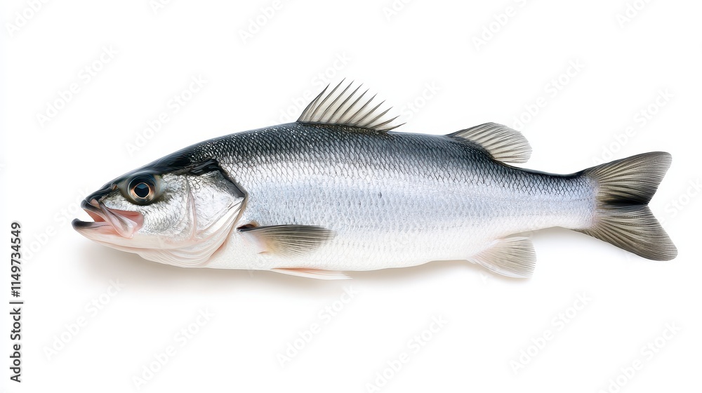 Fresh, whole sea bass fish isolated on white background. Fresh, whole sea bass fish isolated on white background.