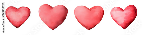 Four red hearts arranged in a line, showcasing varying sizes and shades of red, symbolizing love and affection.