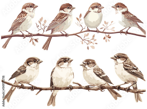 Vintage Sparrow Bird Art in Soft Brown and Beige Hues, A Delicate and Subtle Illustration Capturing Nature’s Elegance photo