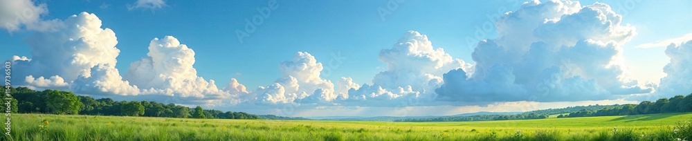 Cloudy Summer Landscape with Towering Cumulus Clouds,, nature scenery Cloudy Summer Landscape with Towering Cumulus Clouds,, nature scenery