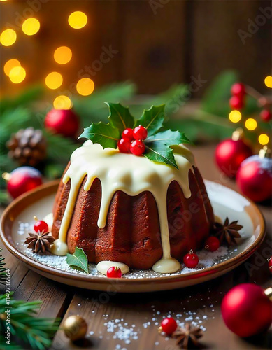 Christmas cake with chocolate and nuts