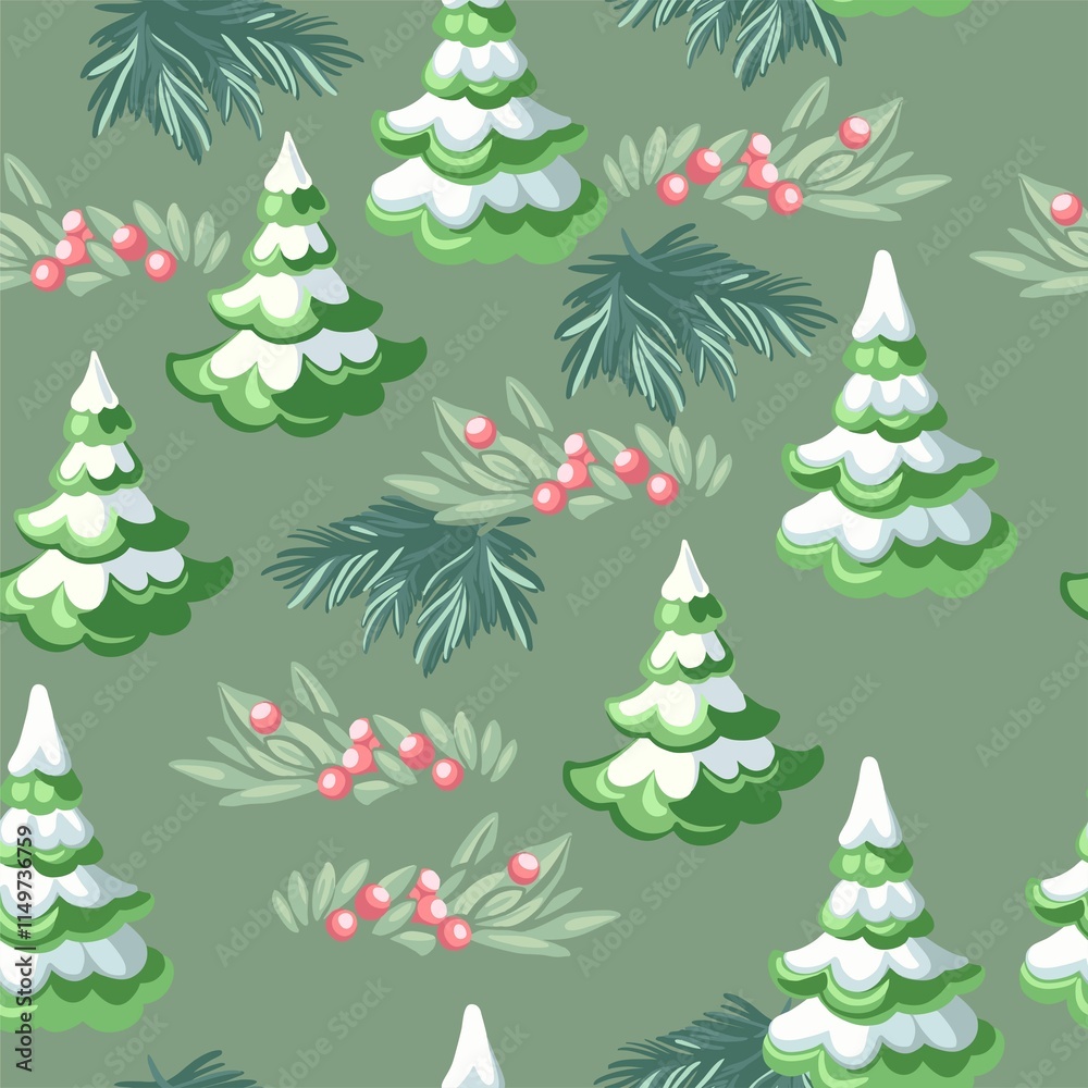 Obraz premium Merry Christmas! Happy New Year - a seamless pattern on a festive, winter theme from cute illustrations, elements in a flat style. Digital illustration