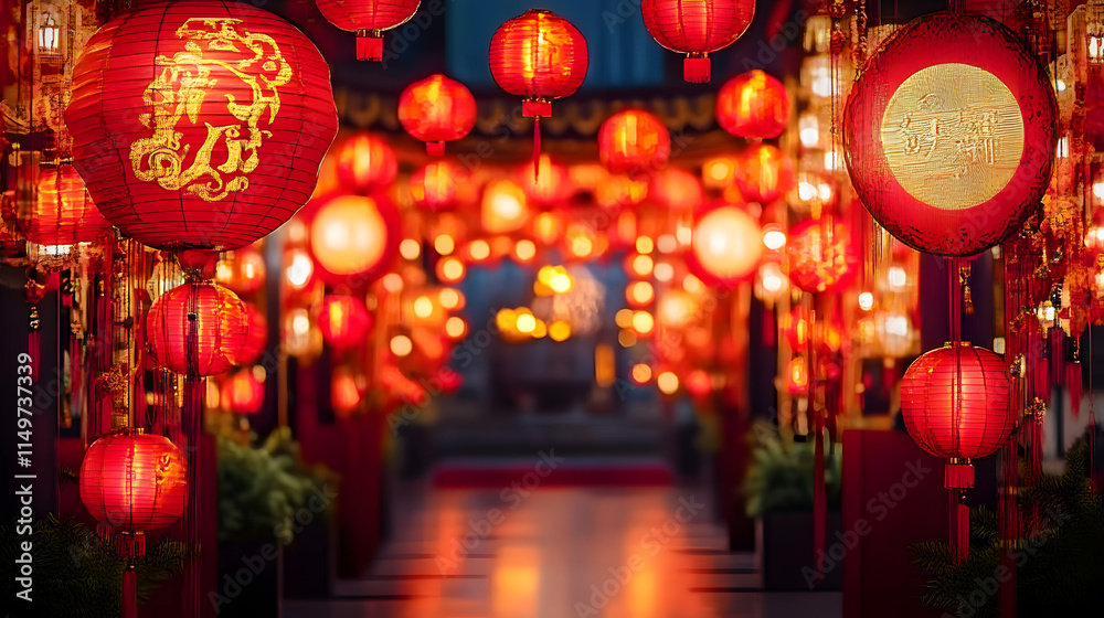 2025 Lunar New Year Festival: Vibrant Red Lanterns and Traditional Chinese Symbols