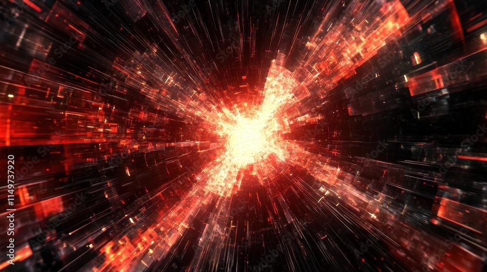 Obraz premium Abstract fiery explosion, digital art, glowing energy burst.