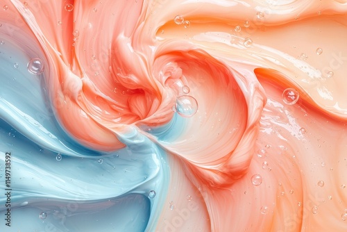 Vibrant swirl of colorful liquid with fluid motion and bubbles photo