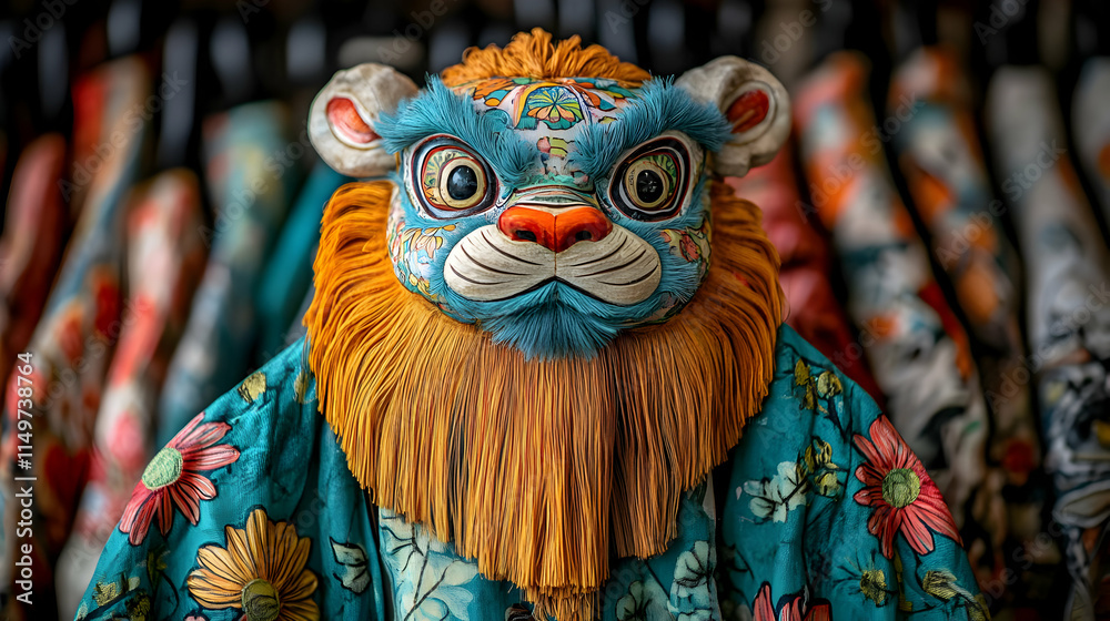 Obraz premium Colorful Lion Dance Mask Illustration
