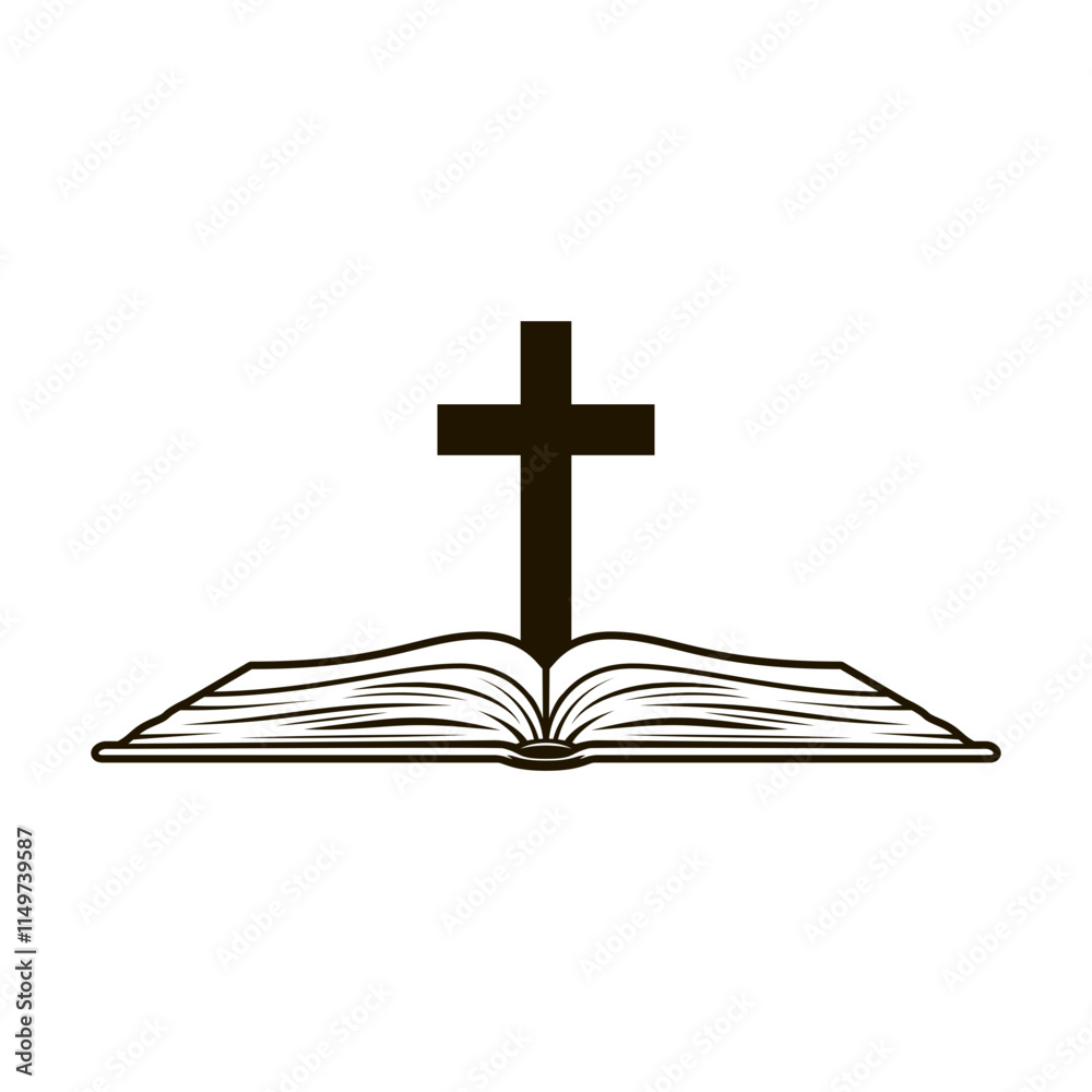 Bible with christian cross svg cut file. Isolated vector illustration.