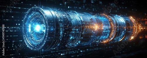 Futuristic digital rendering of a high-tech aircraft engine fan