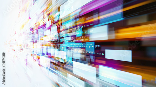 A striking digital artwork enhanced with Dolby Vision, showcasing intricate digital glitch effects and interlacing post stamps.  Generative AI