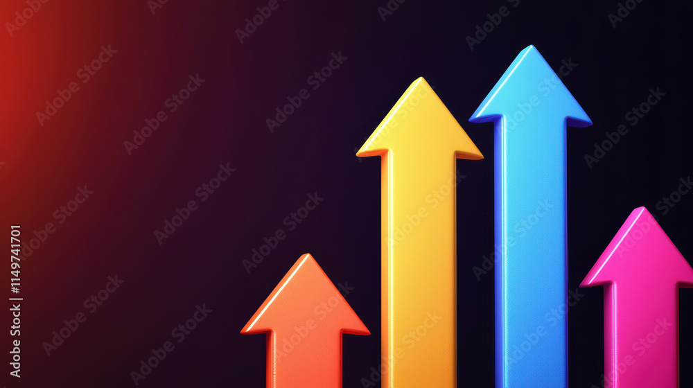 Colorful arrows representing growth and progress against dark background Colorful arrows representing growth and progress against dark background