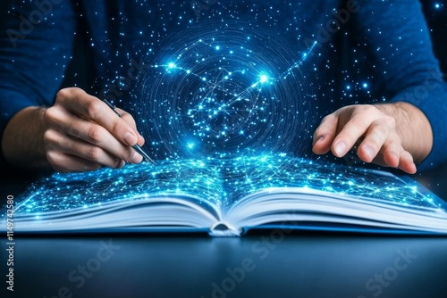 An astrologer sitting at a desk, analyzing a natal chart, surrounded by astrological tools and symbols. Generative AI