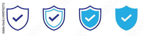 shield check mark icon set. shield security icon. shield protection icon. guarded, safe, protected icon for app, ui and website. vector illustration on transparent background photo