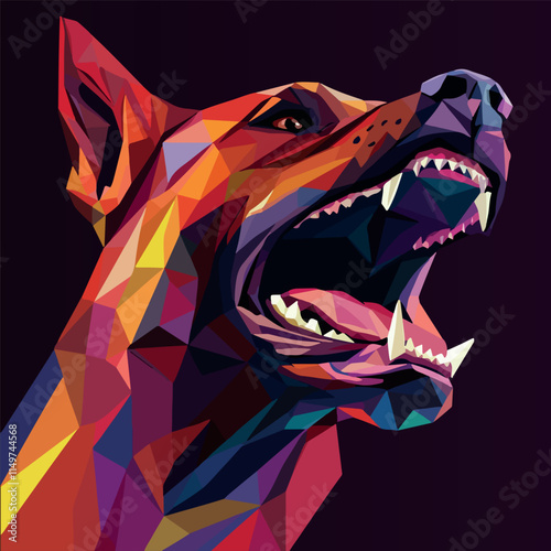 Colorful Low Poly Angry Dog Vector illustration