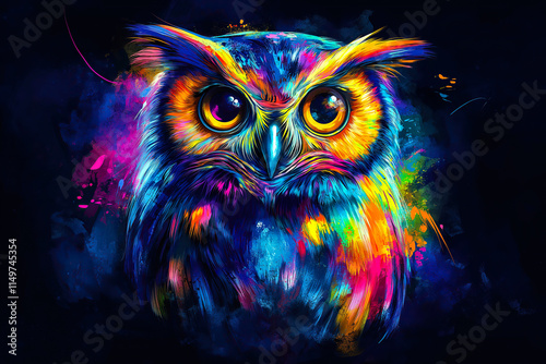 A vibrant watercolor painting of a colorful owl with expressive eyes. The concept of creativity, wisdom, and the beauty of nature interpreted through artistic expression. Generative AI.