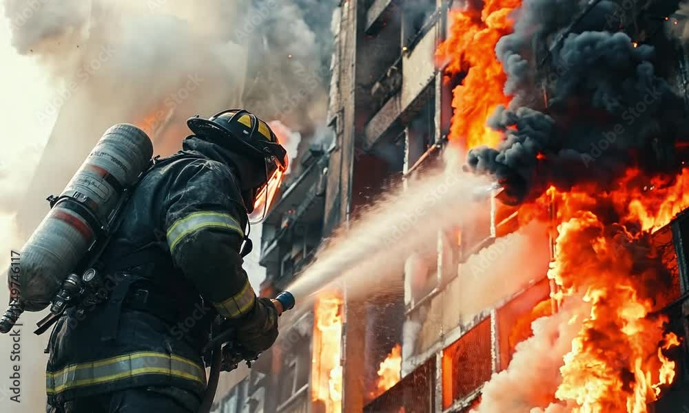 Firefighter Battling Flames to Extinguish a Dangerous Blaze