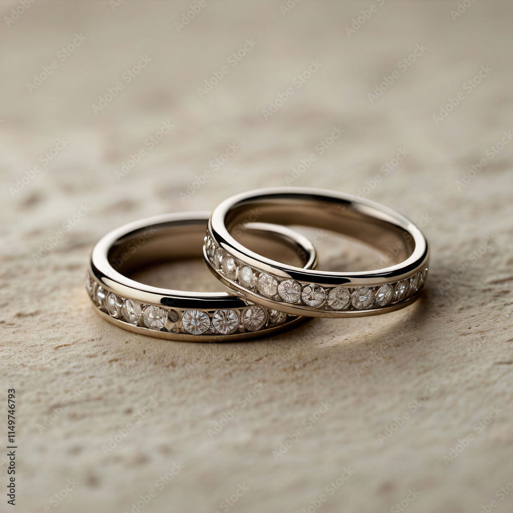 Diamond-studded wedding ring in a classic design. Diamond-studded wedding ring in a classic design.