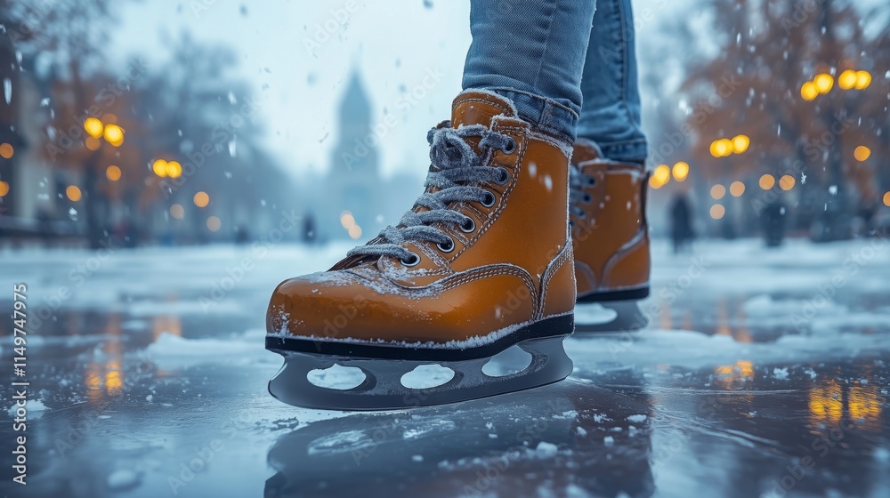 Enjoying Ice Skating in a Winter Wonderland Setting