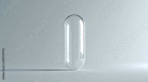 Empty glass capsule resting on a clean white background, symbolizing healthcare, medicine, and wellness with ample copy space for creative use and design applications